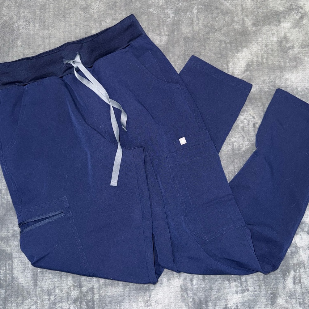 High waisted navy blue yola straight leg figs scrubs